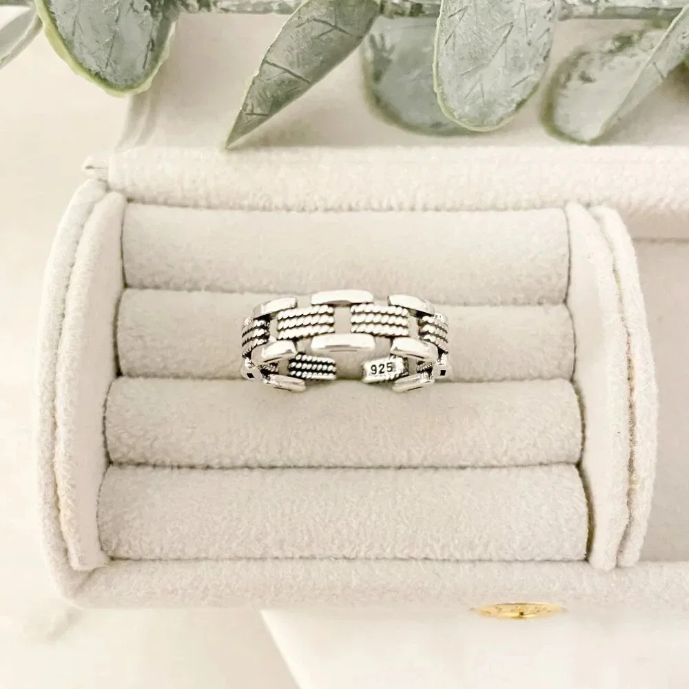 925 Sterling Silver Minimalist Ring Curb Chain Ring Chain Link Ring Dainty Ring